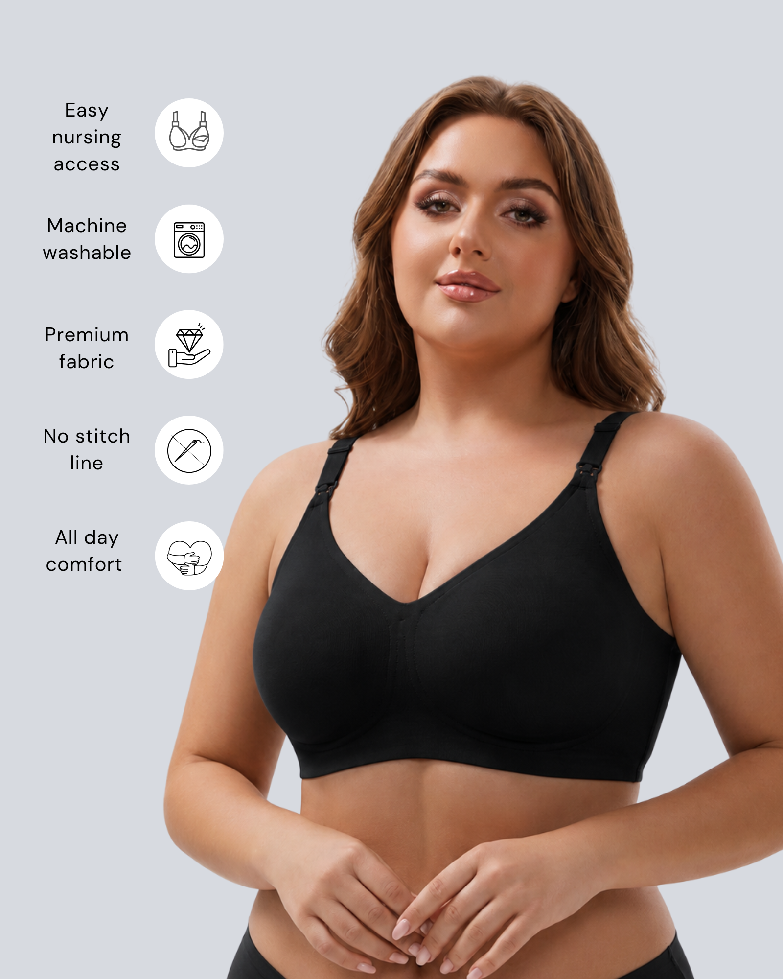 MamaEase Seamless V-neck Wirefree Padded Nursing Bra Black