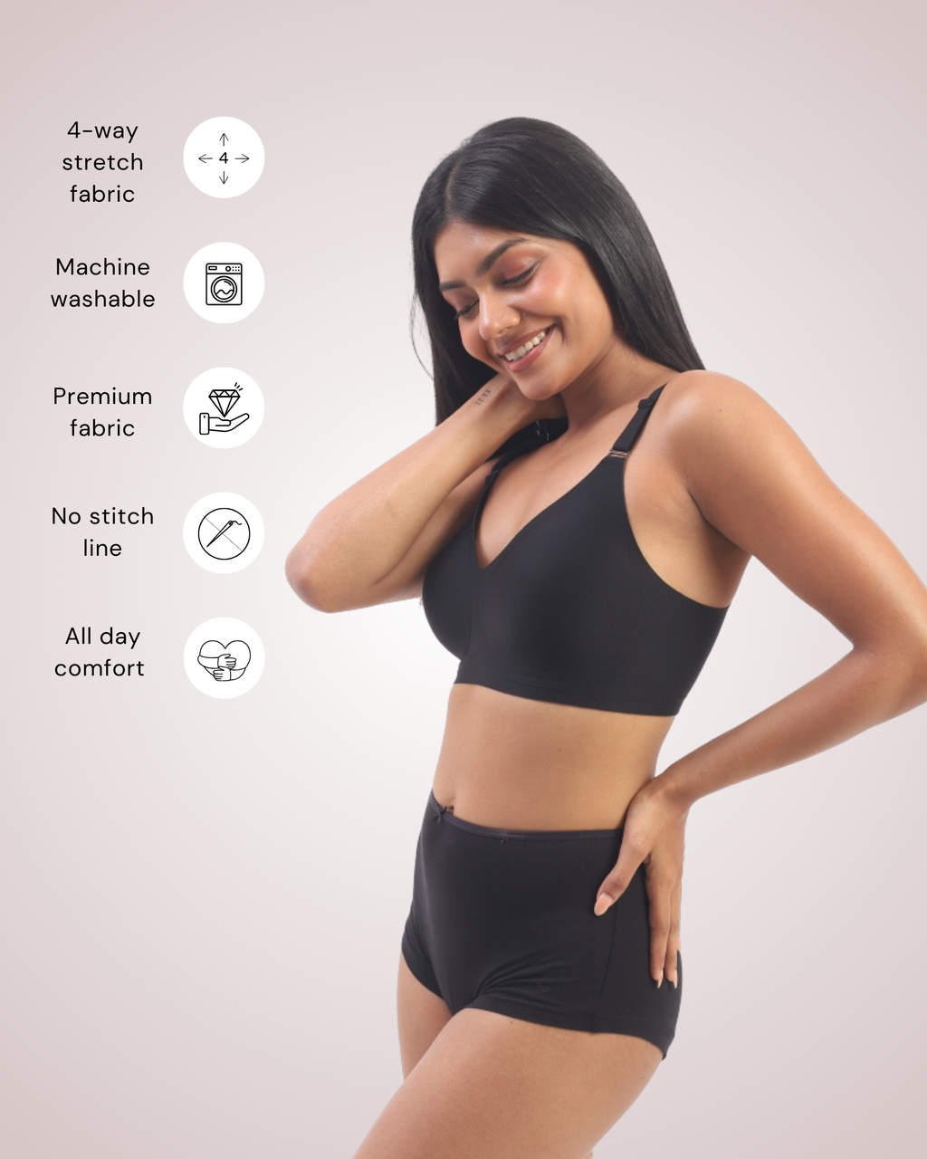 Everyday Black Duo- Bello & Vera Black Seamless Wirefree Bras