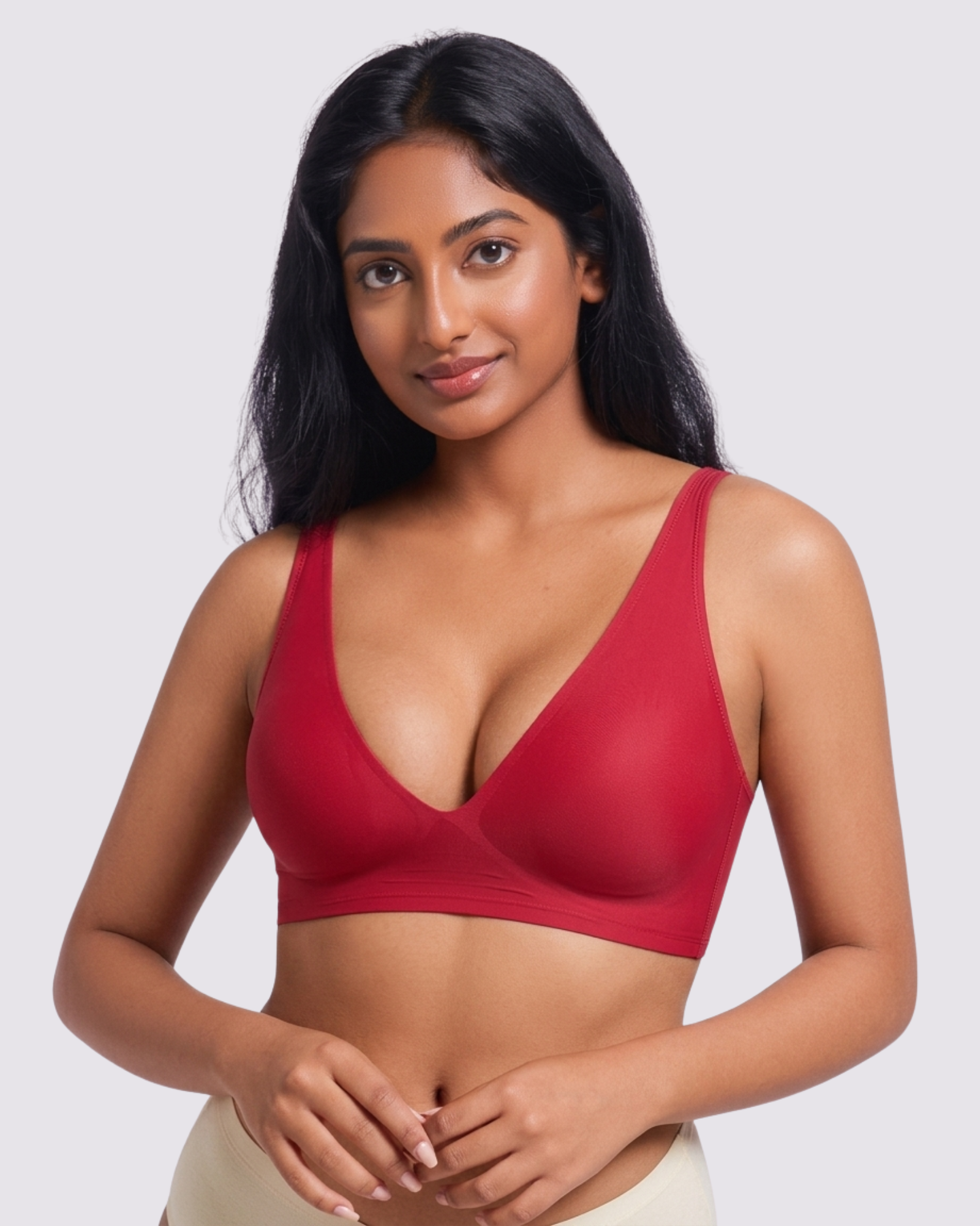 Cleo – Red Wireless Plunge Neck Bra