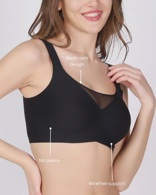 Rhea – Wireless Black Bra for Everyday Comfort