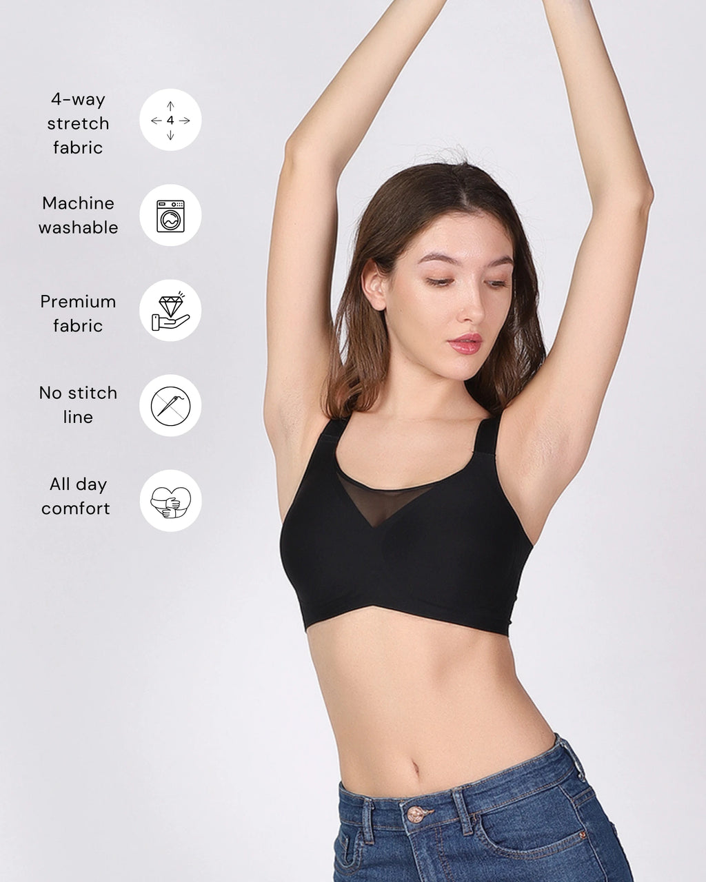 Rhea – Wireless Black Bra for Everyday Comfort