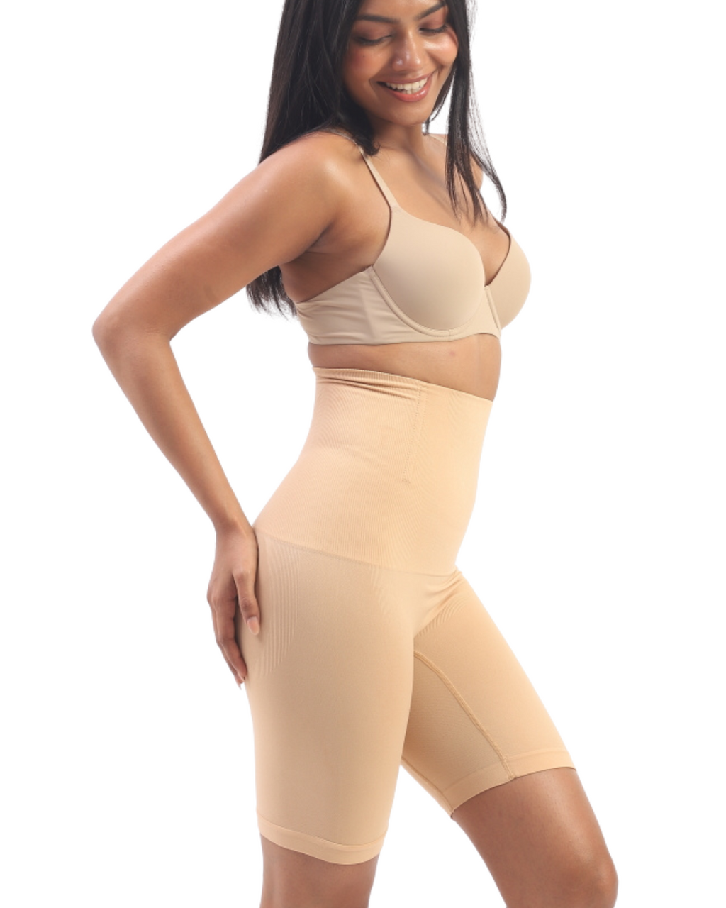 Annie – High Waist Sculpting Shorts in Beige
