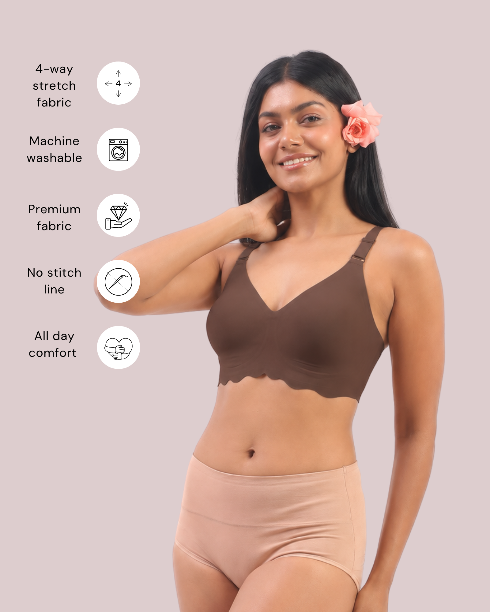 Diana – Brown Seamless Wireless All Day Bra in