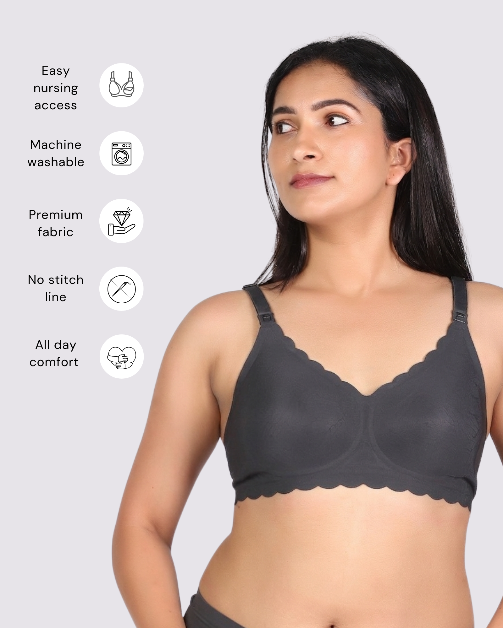 MamaEase Seamless Wirefree Padded Nursing Bra Carbon