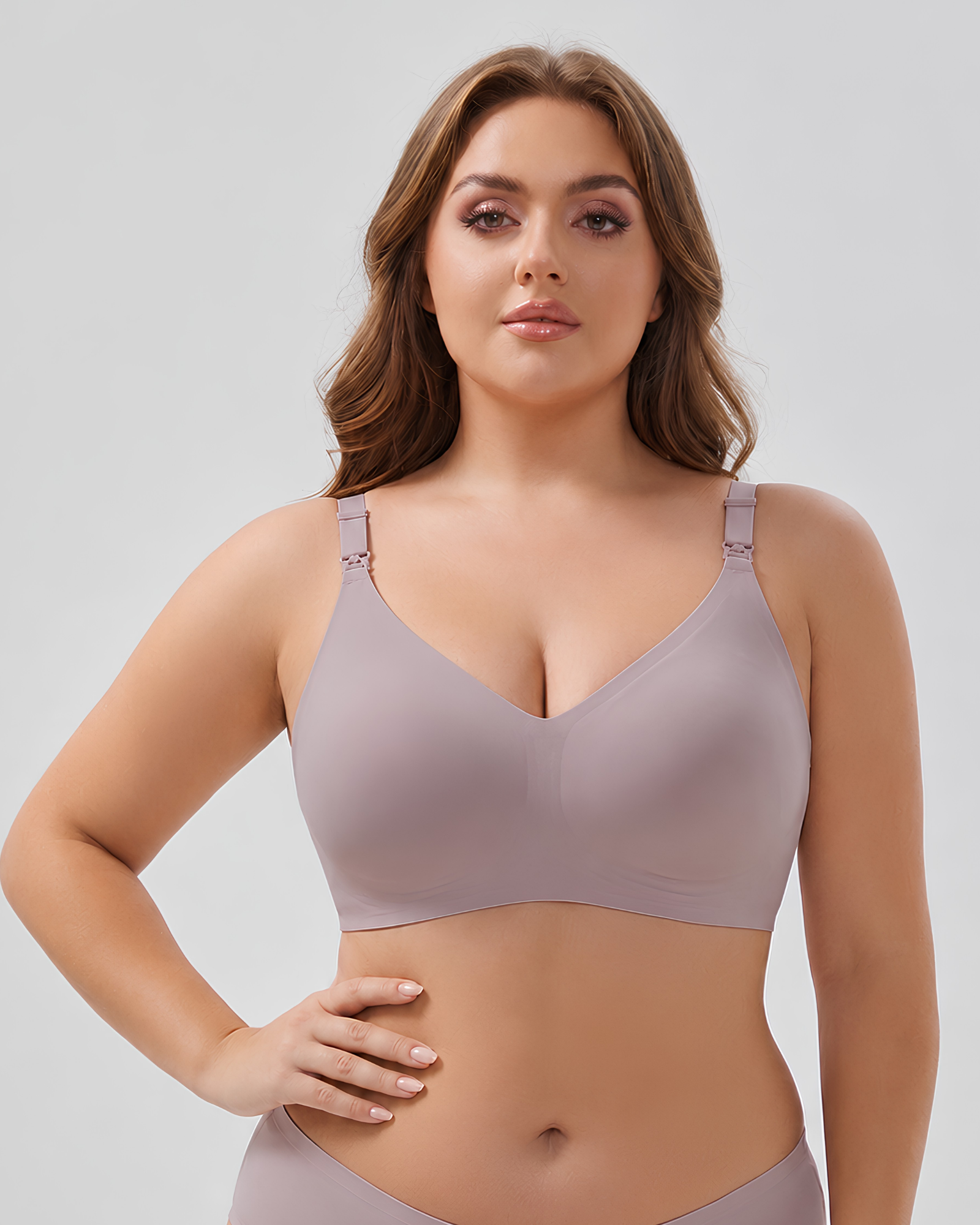 MamaEase Seamless V-neck Wirefree Padded Nursing Bra Gray