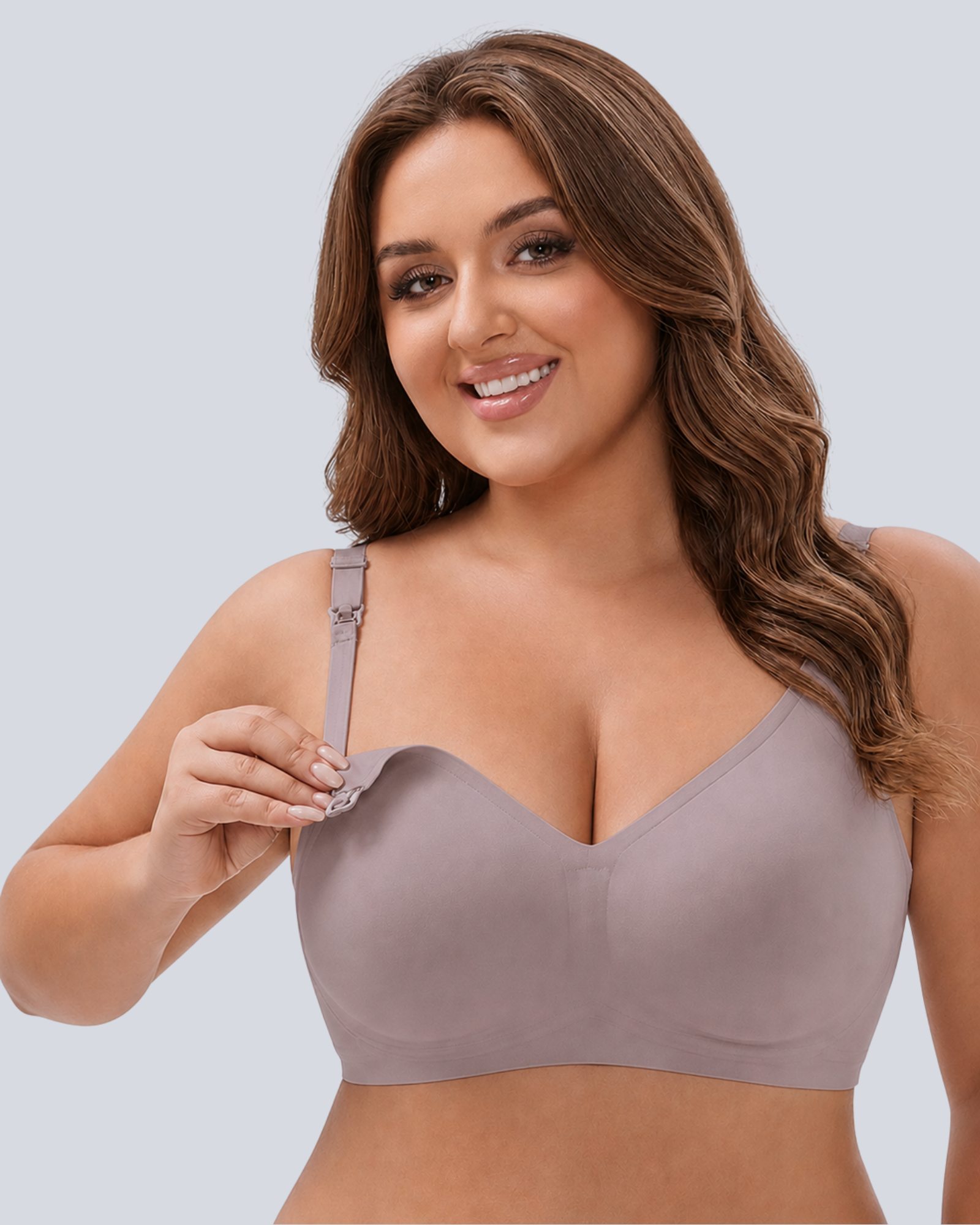 MamaEase Seamless V-neck Wirefree Padded Nursing Bra Gray