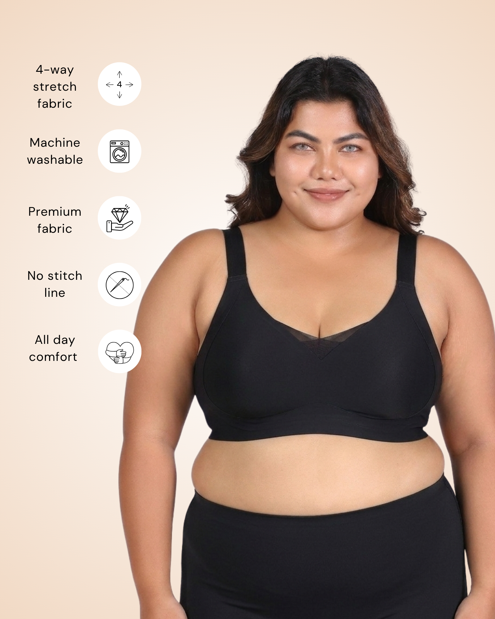 Nora – Wireless Black Bra for Everyday Support