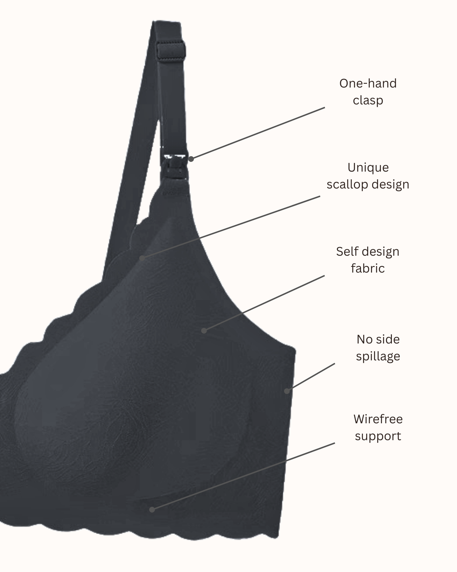 MamaEase Seamless Wirefree Padded Nursing Bra Black