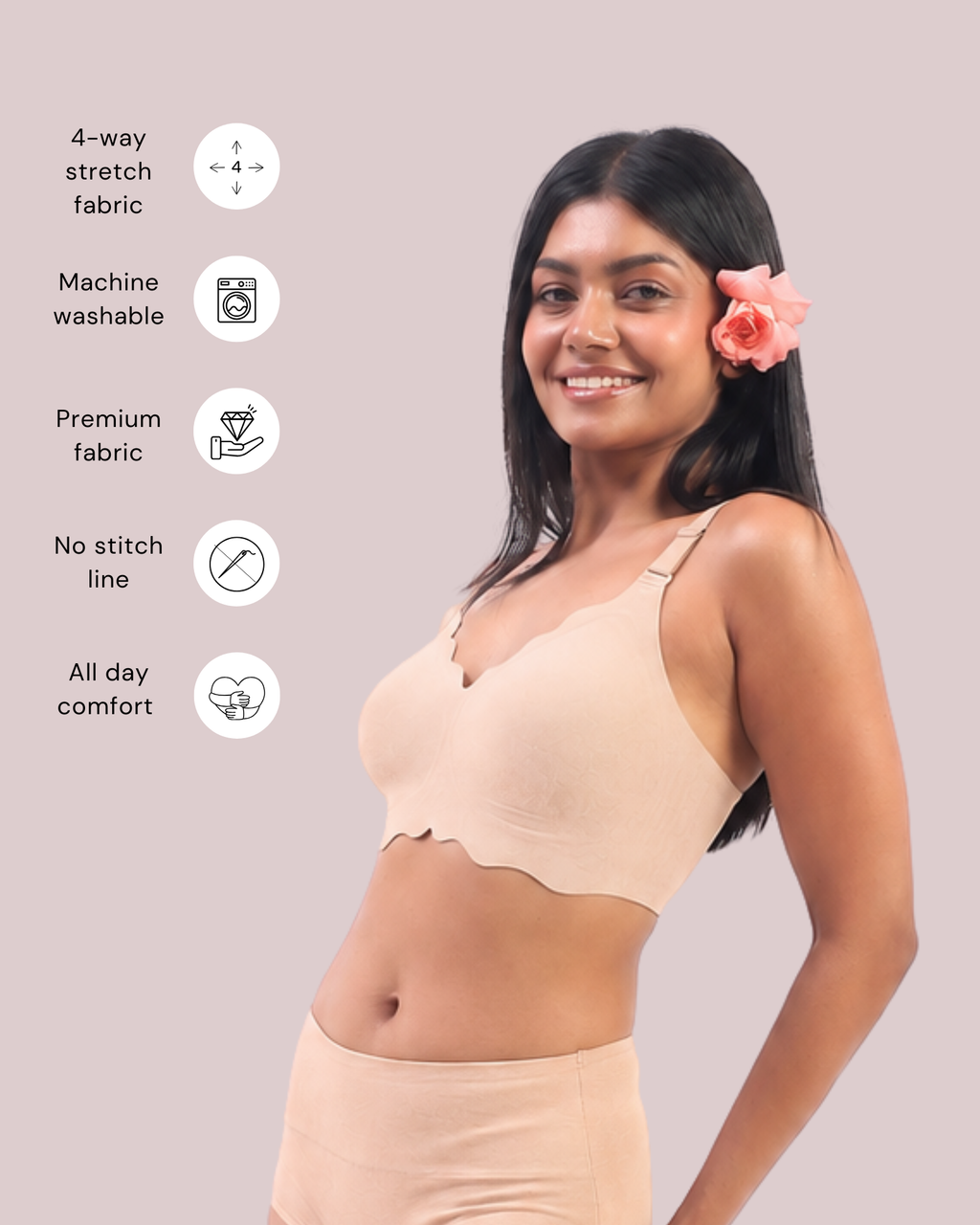 Sofia – Jaquard Seamless Wireless All Day Bra in Beige