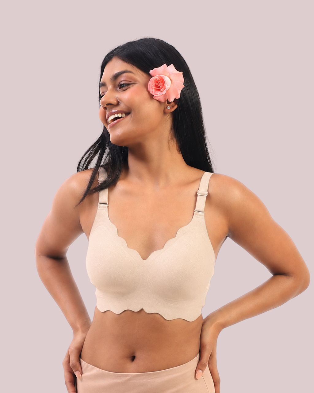 Sofia – Jaquard Seamless Wireless All Day Bra in Beige